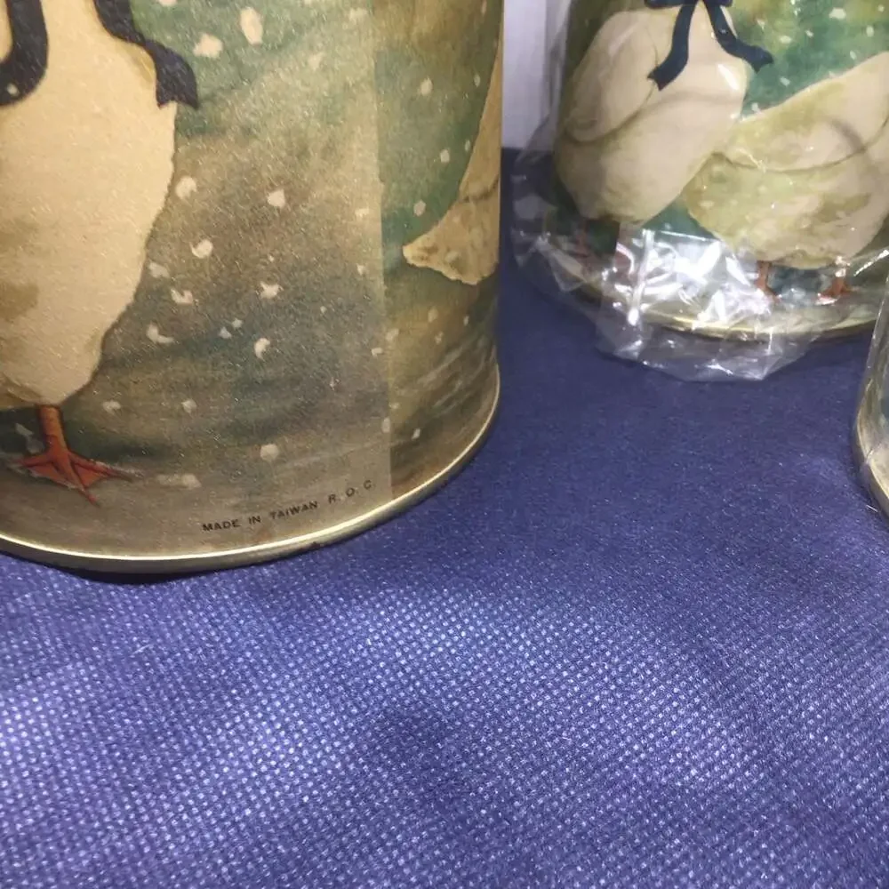 Vintage Nesting Metal Canister Set with Winter Geese and Blue Bows